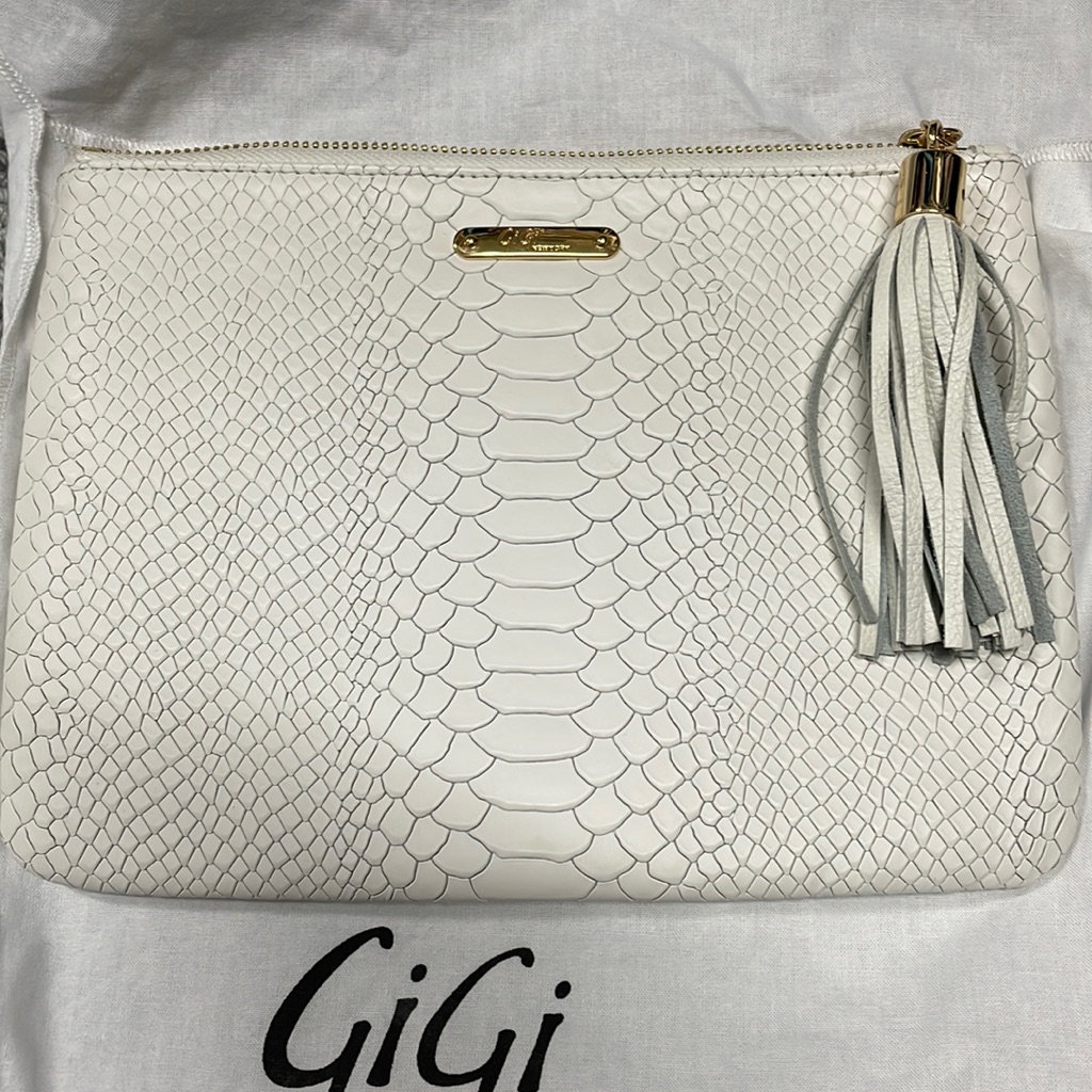 White Embossed Python Clutch.